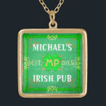 Irish Pub Create Your Own Personalised Green Gold Plated Necklace<br><div class="desc">Create your own custom Irish pub home bar necklace using this template. The design is made to look like old green wood with plenty of vintage flourishes in shades of green, white, orange and gold. There are also five shamrocks / clovers in the design. It can be personalised with your...</div>