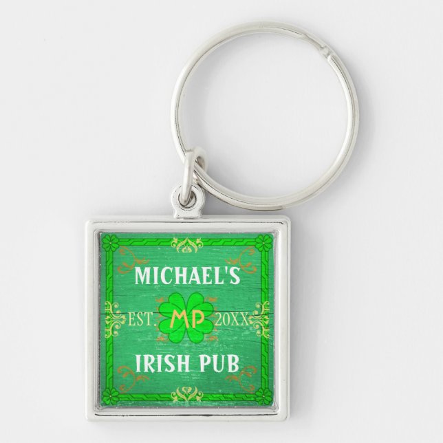 Irish Pub Create Your Own Personalised Green Key Ring (Front)