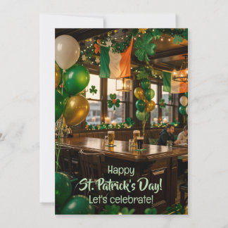 Irish pub ready for St. Patrick's Day party, green Invitation