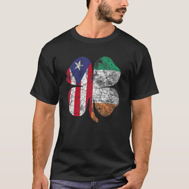 Irish Puerto Rican Flag Ireland Shamrock St Patric T-Shirt (Front)