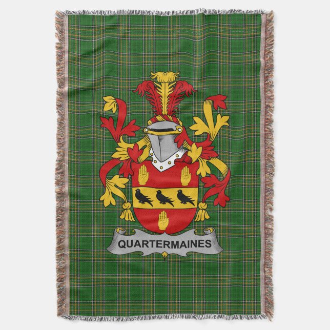 Irish Quartermaines Coat of Arms Family Crest Ire Throw Blanket (Front Vertical)