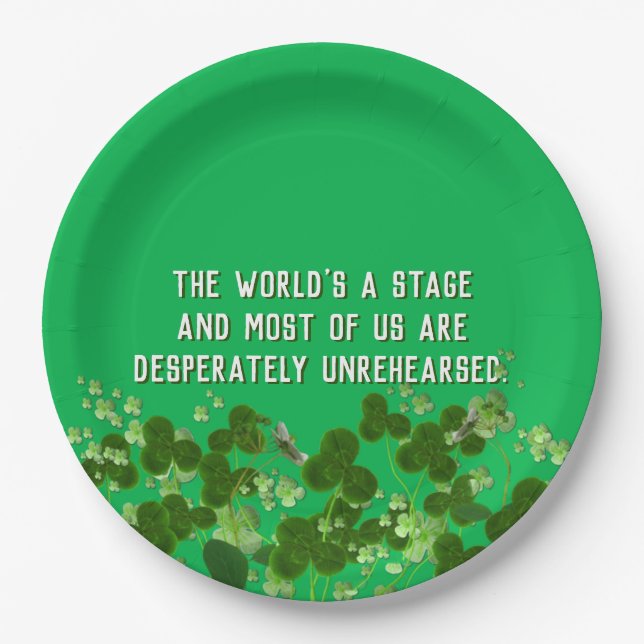 Irish quote with shamrocks paper plate (Front)