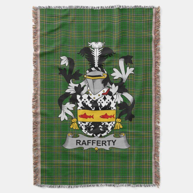  Irish Rafferty or O_Rafferty Coat of Arms Family  Throw Blanket (Front Vertical)