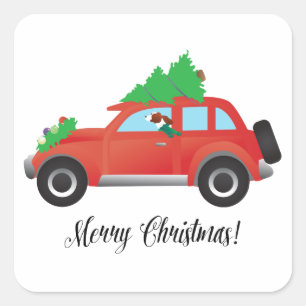 Irish Red and White Setter Driving Christmas Car Square Sticker