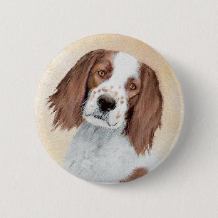 Irish Red and White Setter Painting - Original Art 6 Cm Round Badge