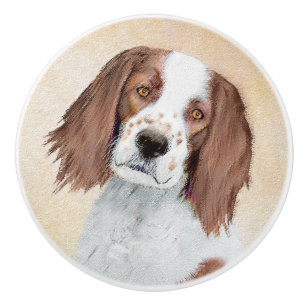 Irish Red and White Setter Painting - Original Art Ceramic Knob