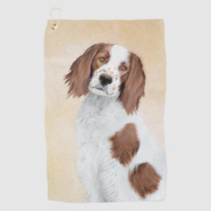 Irish Red and White Setter Painting - Original Art Golf Towel