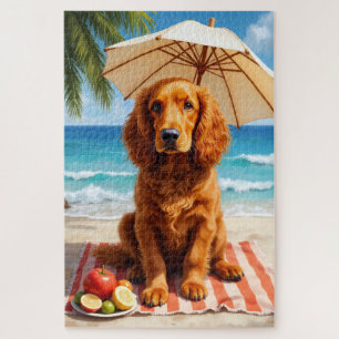 Irish Red Setter Beach Scene Jigsaw Puzzle