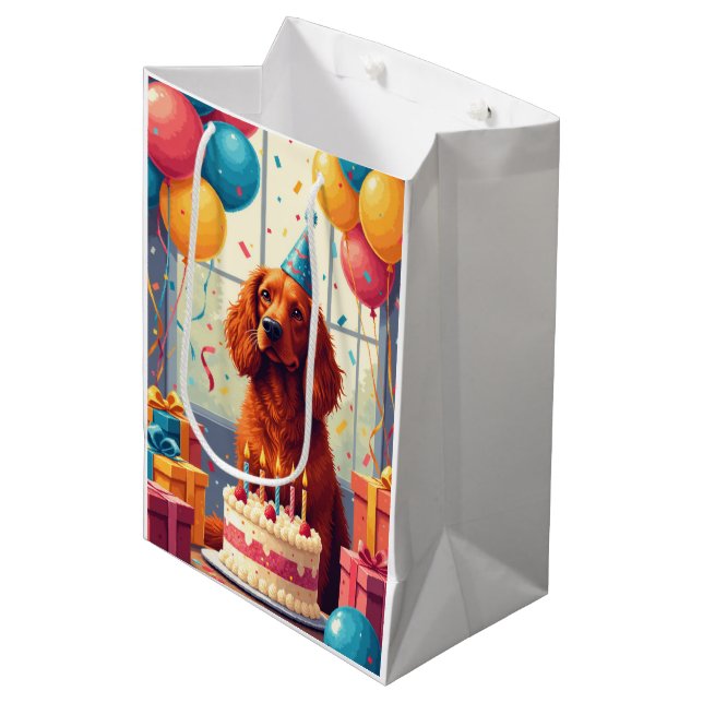 Irish Red Setter Birthday Celebration Medium Gift Bag (Front Angled)