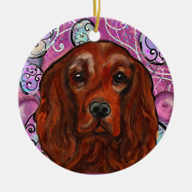 Irish Red setter  Ceramic Tree Decoration (Front)