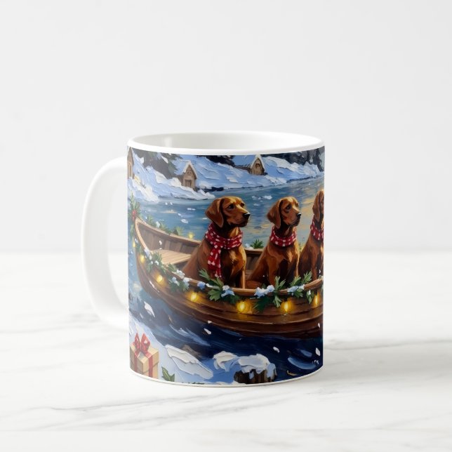 Irish Red Setter Christmas Boat Holiday Coffee Mug (Front Left)