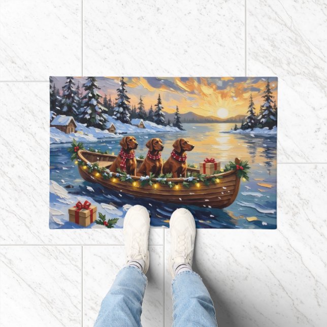 Irish Red Setter Christmas Boat Holiday Doormat (Indoor)