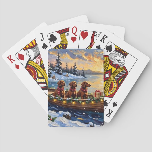 Irish Red Setter Christmas Boat Holiday Playing Cards (Back)
