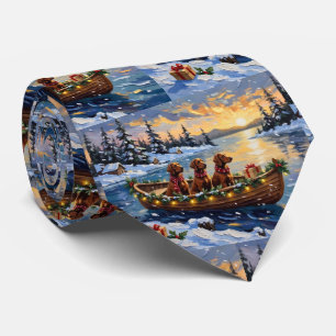 Irish Red Setter Christmas Boat Holiday Tie