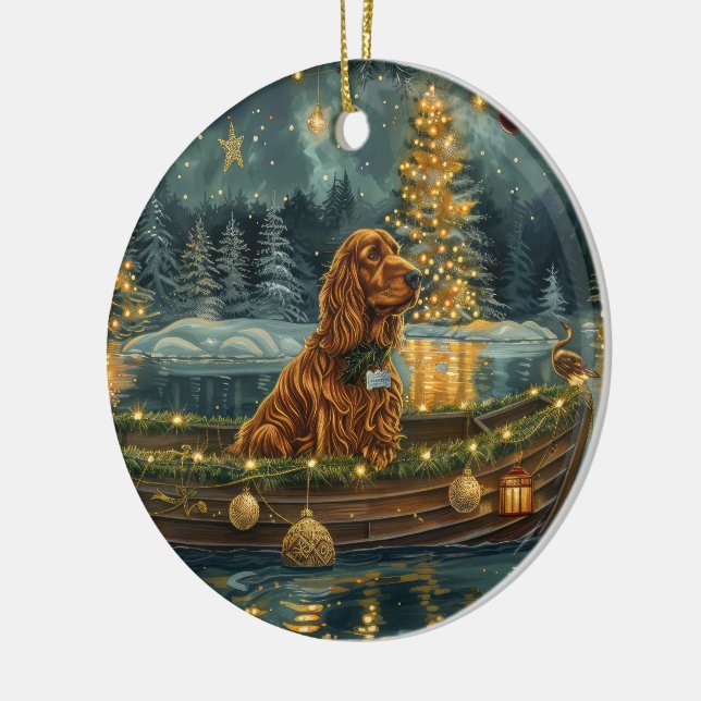Irish Red Setter Christmas Festive Voyage Ceramic Tree Decoration (Left)