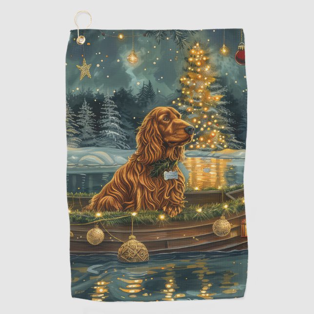 Irish Red Setter Christmas Festive Voyage Golf Towel (Front)