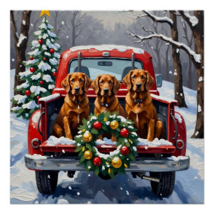Irish Red Setter Christmas Red Truck Holiday Poster