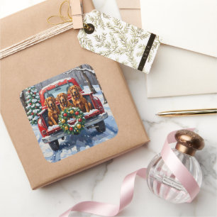 Irish Red Setter Christmas Red Truck Holiday Square Sticker