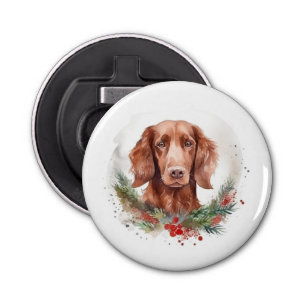 Irish Red Setter Christmas Wreath Festive Pup Bottle Opener