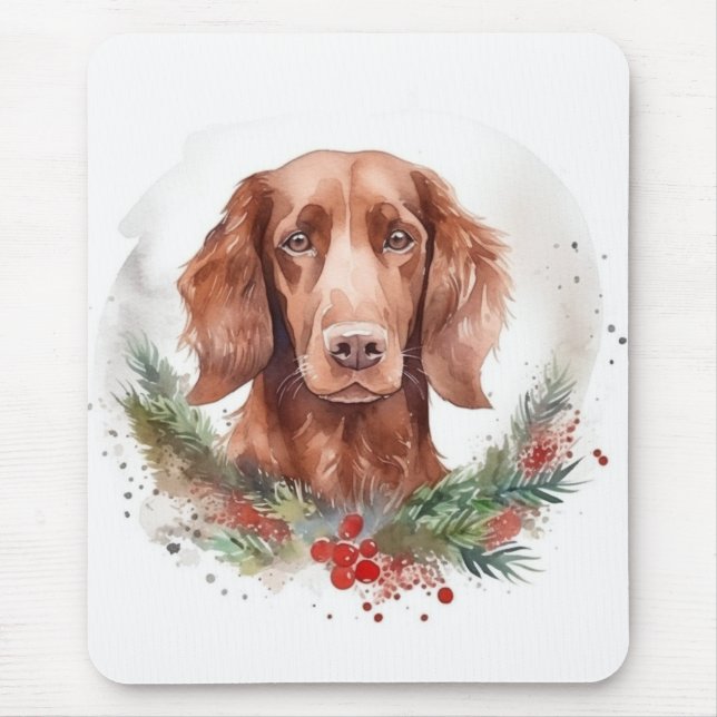 Irish Red Setter Christmas Wreath Festive Pup  Mouse Pad (Front)