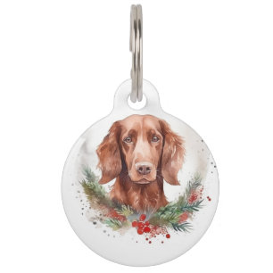 Irish Red Setter Christmas Wreath Festive Pup Pet Tag