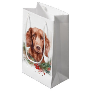 Irish Red Setter Christmas Wreath Festive Pup Small Gift Bag
