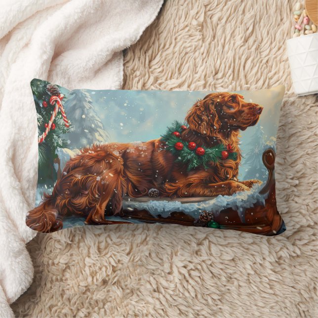 Irish Red Setter Dog Christmas Festive Lumbar Cushion (Blanket)