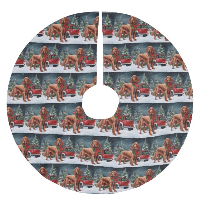 Irish Red Setter Dog in Snow Christmas Brushed Polyester Tree Skirt (Front)