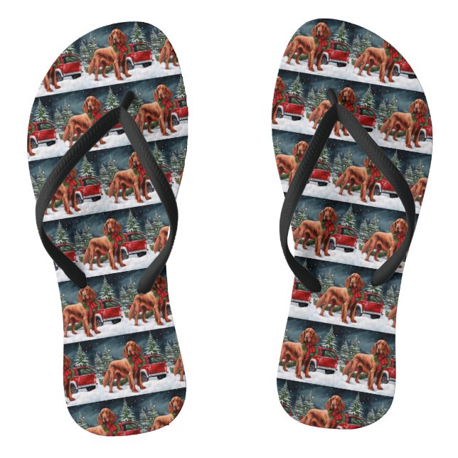 Irish Red Setter Dog in Snow Christmas Jandals (Footbed)