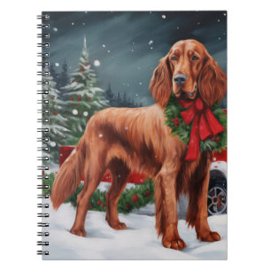 Irish Red Setter Dog in Snow Christmas Notebook