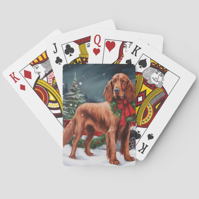 Irish Red Setter Dog in Snow Christmas Playing Cards (Back)