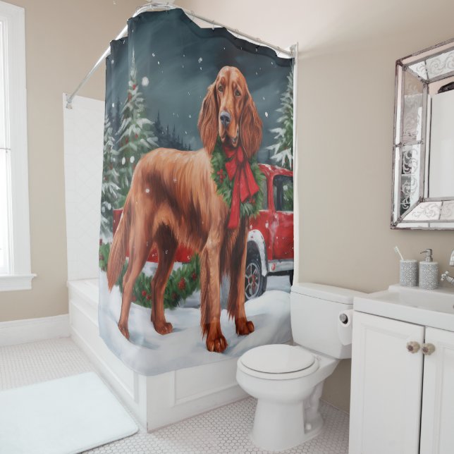 Irish Red Setter Dog in Snow Christmas Shower Curtain (In Situ)