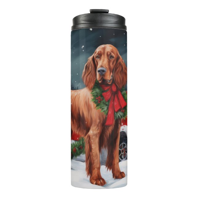 Irish Red Setter Dog in Snow Christmas Thermal Tumbler (Front)