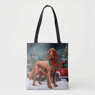 Irish Red Setter Dog in Snow Christmas Tote Bag