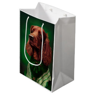 Irish Red Setter Dog in St. Patrick's Day Dress Medium Gift Bag