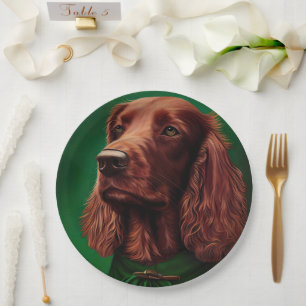 Irish Red Setter Dog in St. Patrick's Day Dress Paper Plate