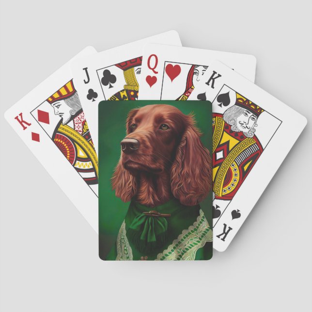 Irish Red Setter Dog in St. Patrick's Day Dress Playing Cards (Back)