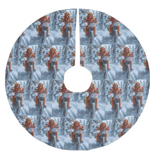 Irish Red Setter Dog Riding Motorcycle Christmas Brushed Polyester Tree Skirt