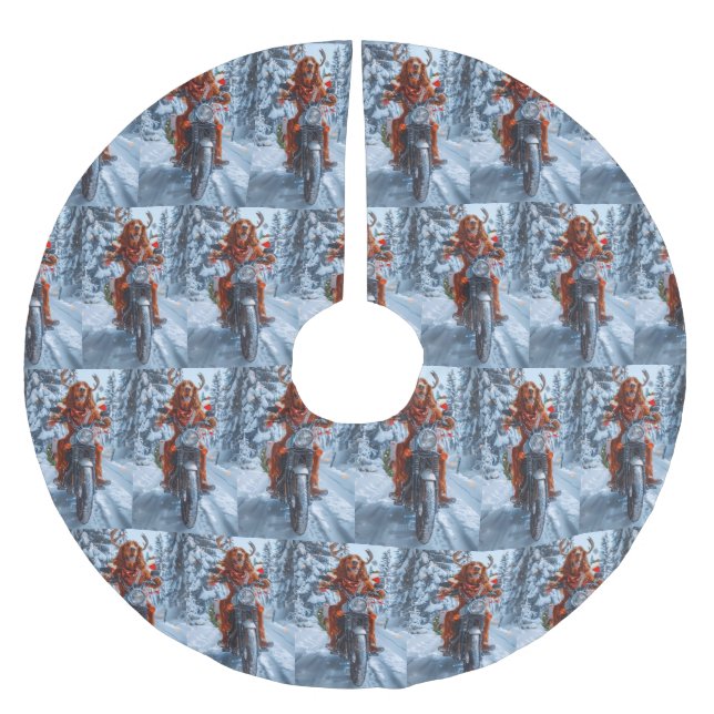 Irish Red Setter Dog Riding Motorcycle Christmas Brushed Polyester Tree Skirt (Front)