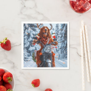 Irish Red Setter Dog Riding Motorcycle Christmas Napkin