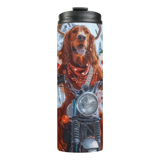 Irish Red Setter Dog Riding Motorcycle Christmas Thermal Tumbler (Front)