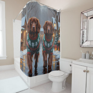 Irish Red Setter Dogs Christmas Snow Holiday Shower Curtain