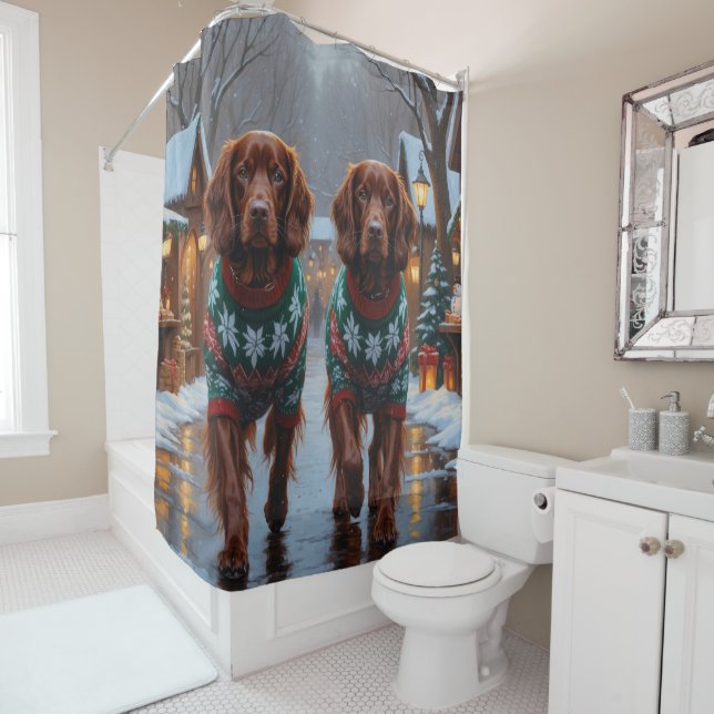 Irish Red Setter Dogs Christmas Snow Holiday Shower Curtain (In Situ)