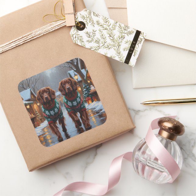 Irish Red Setter Dogs Christmas Snow Holiday Square Sticker (Gifting)