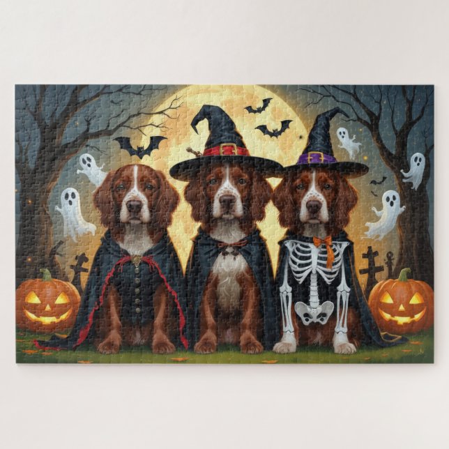 Irish Red Setter Dogs Pumpkin Halloween Funny Jigsaw Puzzle (Horizontal)