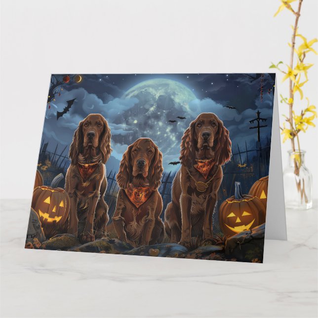 Irish Red Setter Halloween Spooky Card (Yellow Flower)