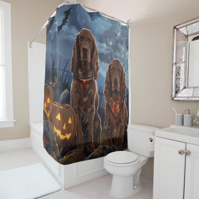Irish Red Setter Halloween Spooky Shower Curtain (In Situ)