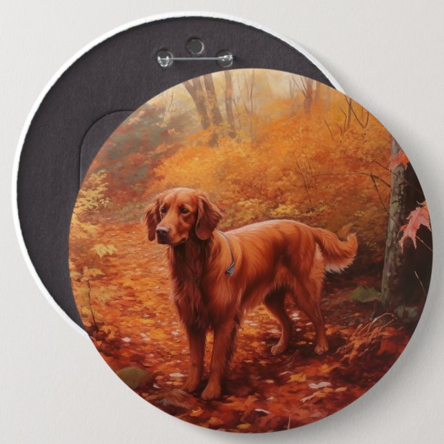 Irish Red Setter in Autumn Leaves Fall Inspire  6 Cm Round Badge (Front & Back)