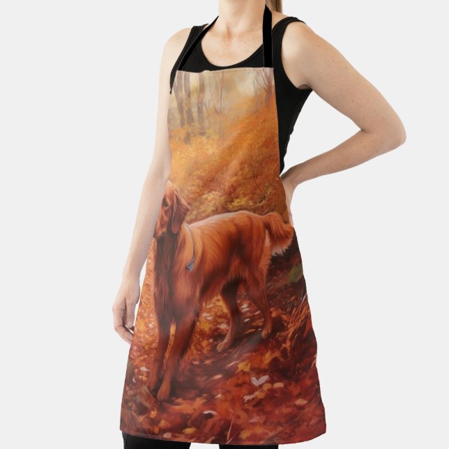 Irish Red Setter in Autumn Leaves Fall Inspire  Apron (Insitu)