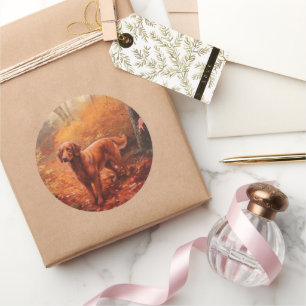 Irish Red Setter in Autumn Leaves Fall Inspire  Classic Round Sticker